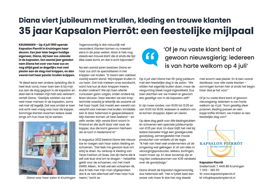 Wij vieren mee: 35 jaar Kapsalon Pierrôt!