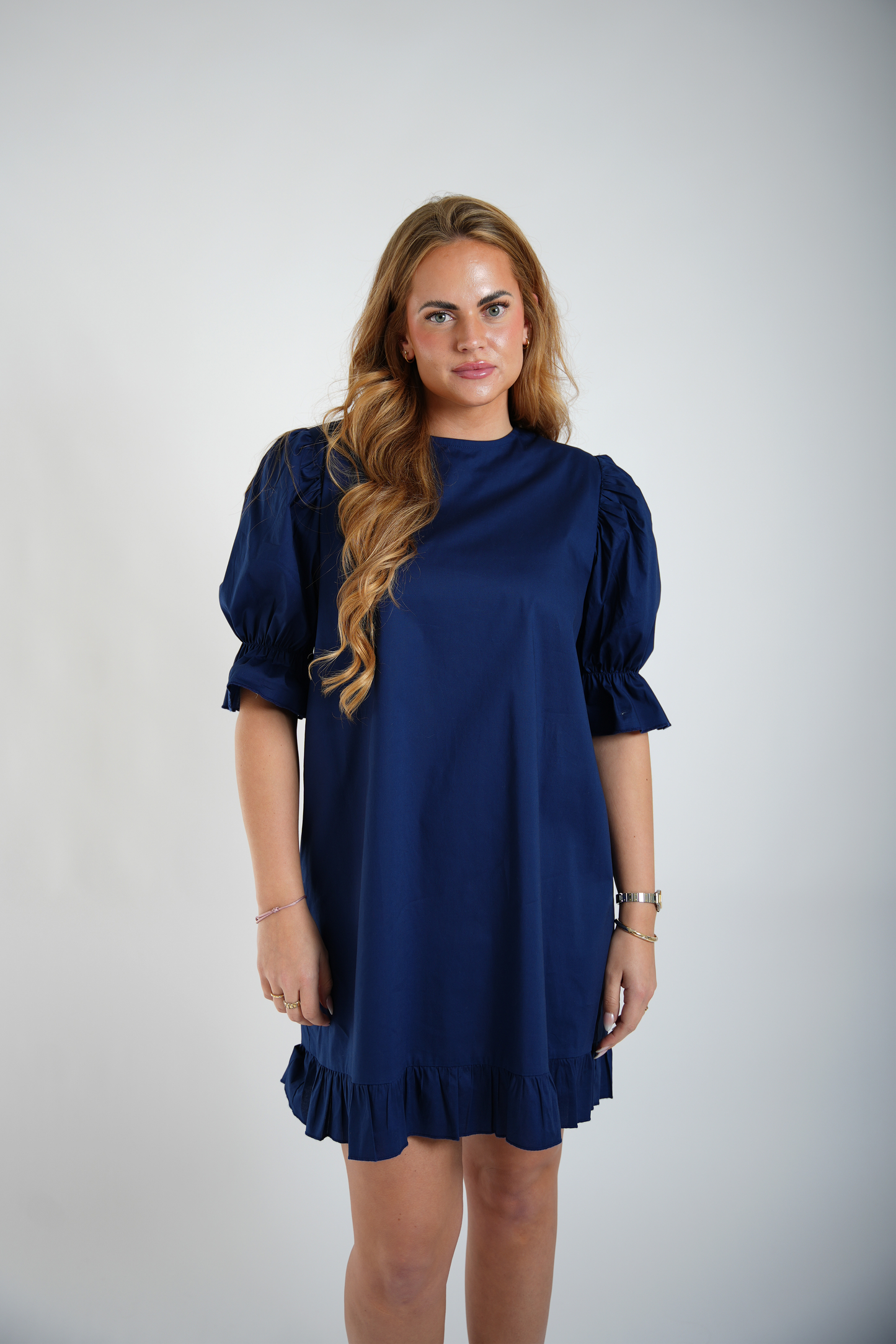 Jurk met Pofmouwen Navy Blauw