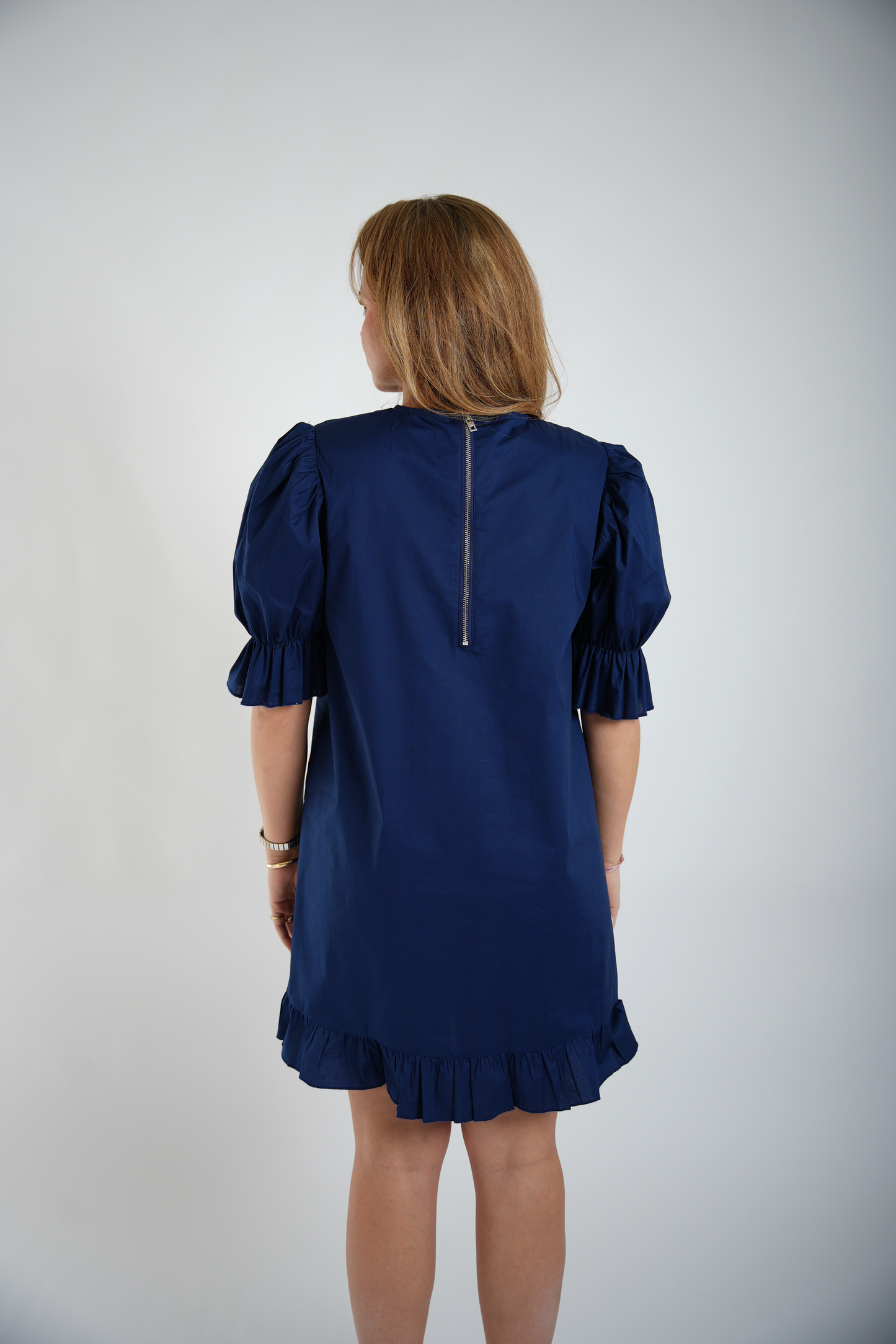 Jurk met Pofmouwen Navy Blauw