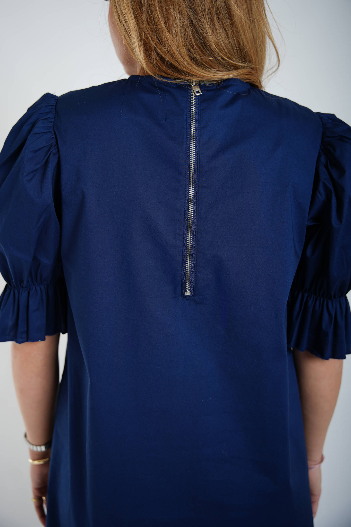 Jurk met Pofmouwen Navy Blauw