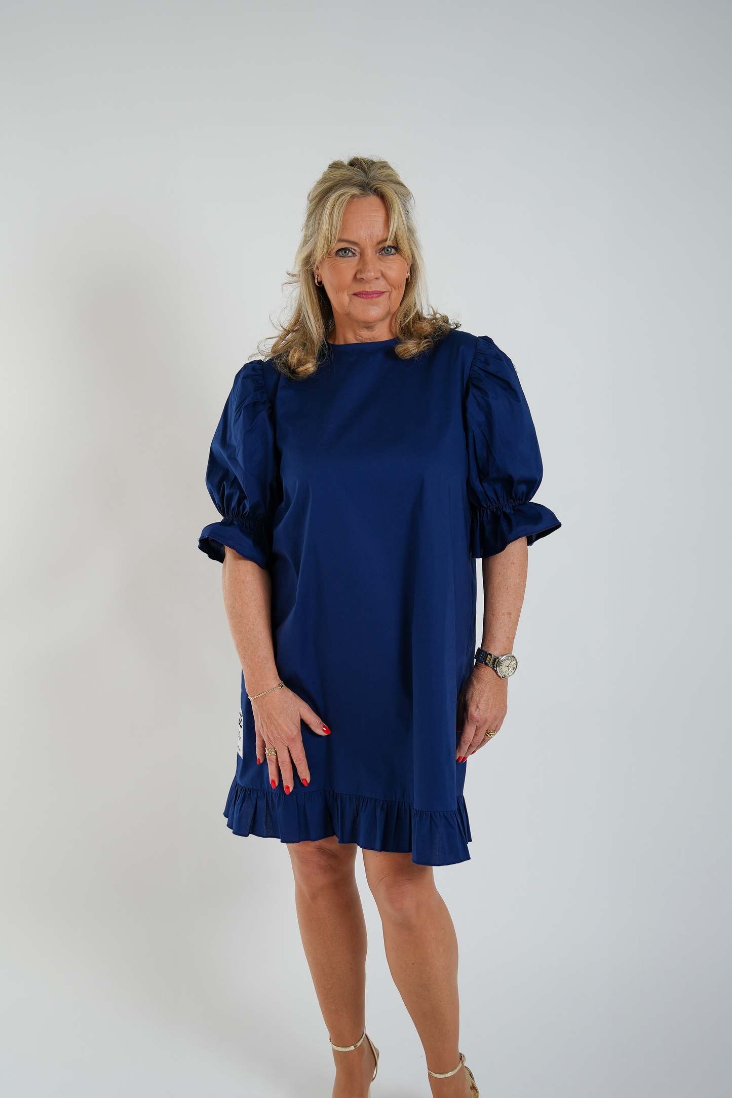 Jurk met Pofmouwen Navy Blauw