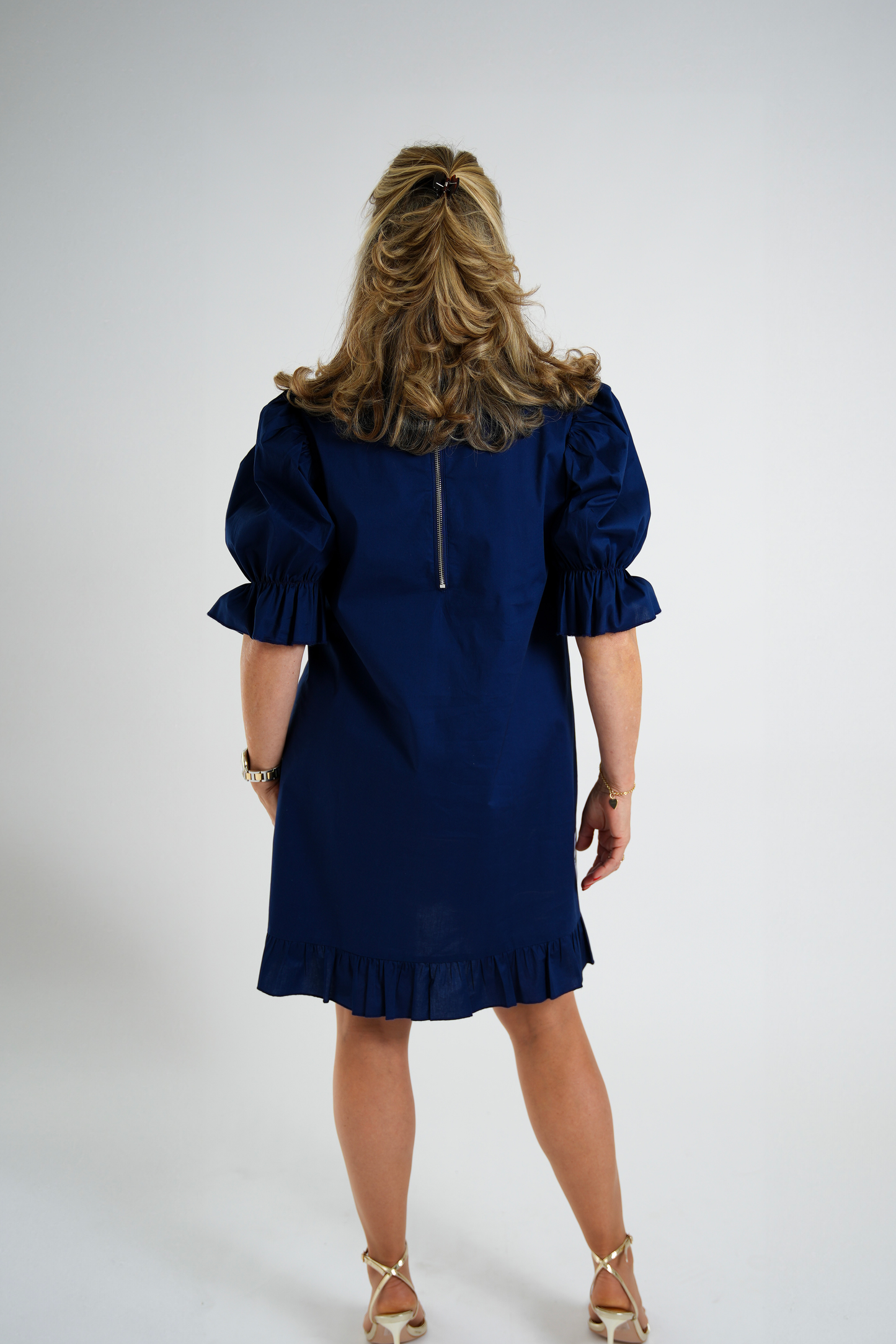 Jurk met Pofmouwen Navy Blauw